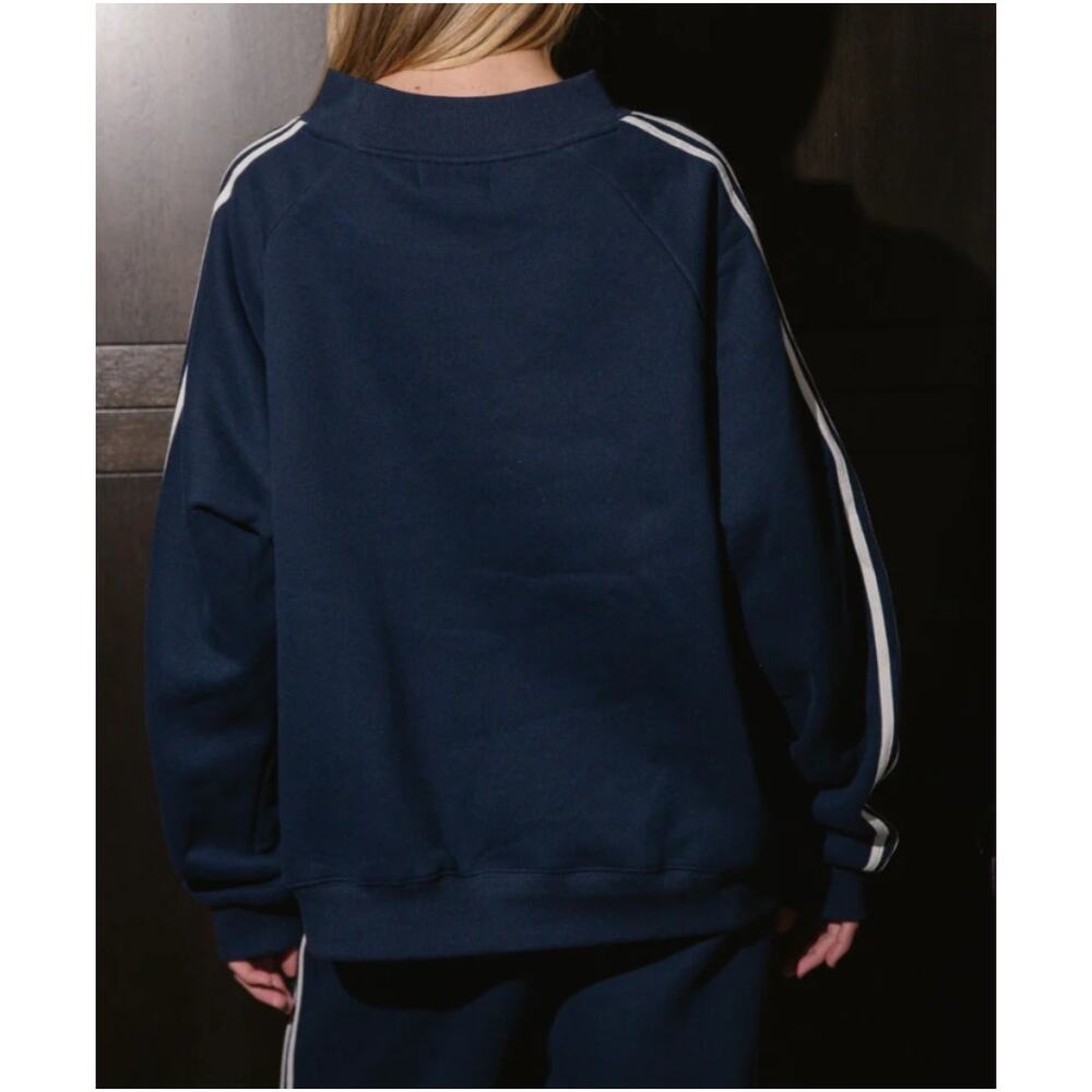 NWT Parke Sport Stripe Mockneck Sweatshirt Shadow Oversized Athleisure Size S/M - Picture 2 of 4